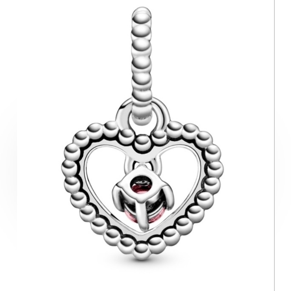 Pandora October Petal Pink Heart Dangle Sterling Silver Charm - Picture 2 of 7